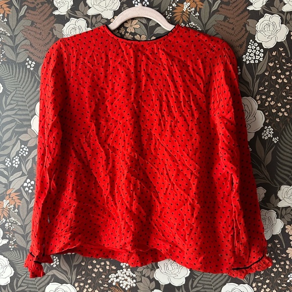 GANNI Red Satin Black Trim Top size 38 / size 6 - Picture 5 of 6